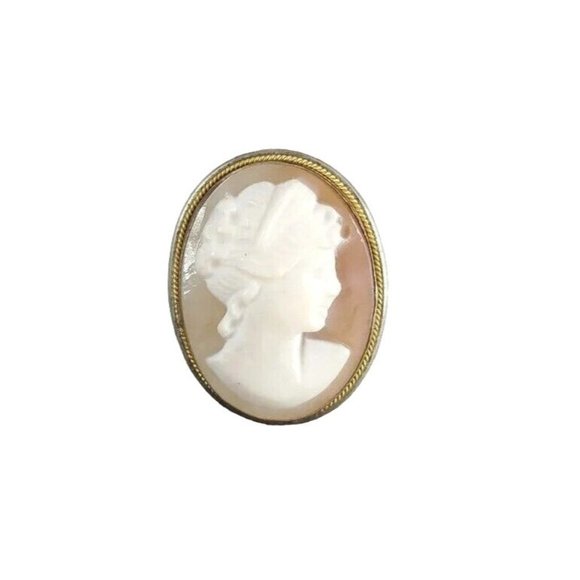 antique Jewelry - ANTIQUE Vintage French Cameo 800 Silver Mother of Pearl Oval Pin Brooch Pendant
